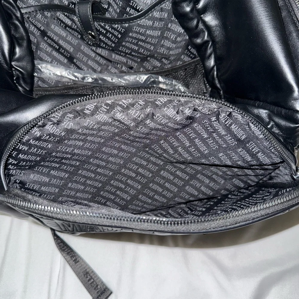 Steve Madden Black Quilted Logo Diaper Backpack